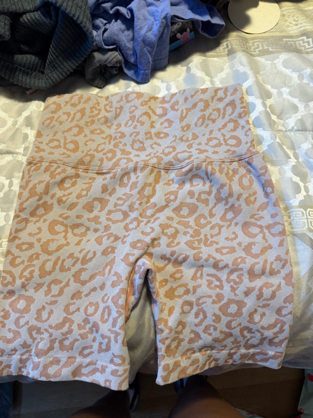 Kids Leopard Print High-Waist Bike Shorts - Pink/Cream